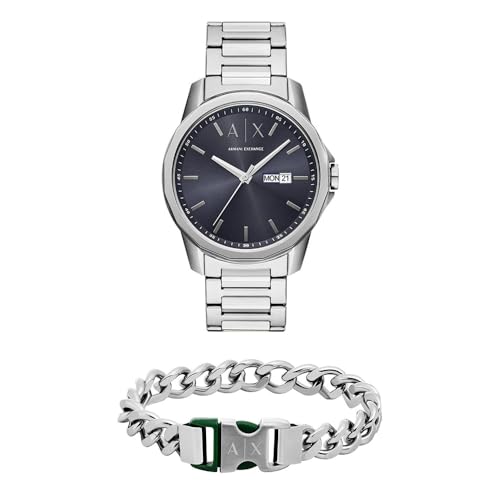 Armani Exchange Herren Silberfarbene Edelstahl Uhr und Armband, Set von Armani Exchange