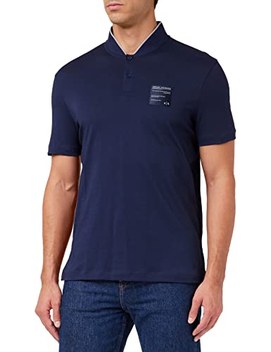 Armani Exchange Herren Small Collar French Terry Polohemd, Blau, M von Armani Exchange