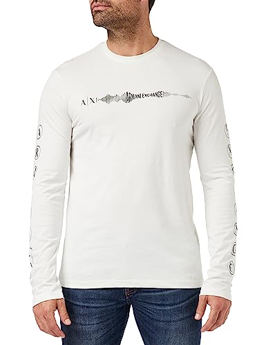 Armani Exchange Herren Soundwave with Logo, Music Icons On Sleeves T-Shirt, Weiß, L EU von Armani Exchange