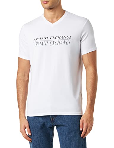 Armani Exchange Herren Stretch-Baumwolle, V-Ausschnitt, Logo, T-Shirt, White, XXL von Emporio Armani