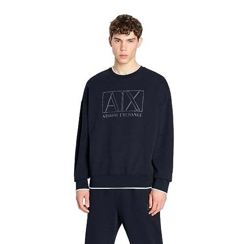 Armani Exchange Herren Stretch Cotton Double Knit Classic Box Logo Pullover Sweatshirt, Navy, S EU von Armani Exchange