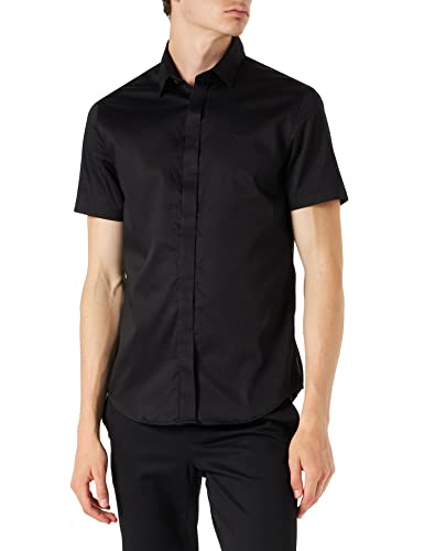 Armani Exchange Herren Stretch Satin Slim Freizeithemd, Schwarz, S von Armani Exchange