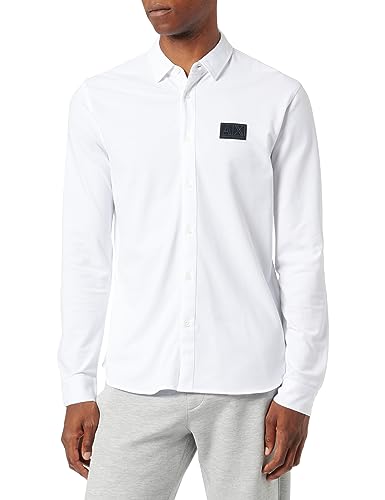 Armani Exchange Herren Sustainable, Regular Fit, Embroidered Logo Shirt, Weiß, M EU von Armani Exchange