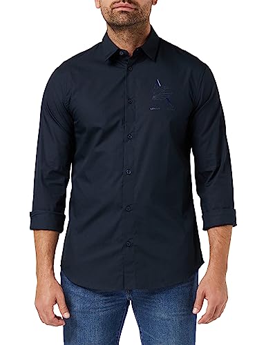 Armani Exchange Herren Sustainable, Regular Fit, Printed Logo Eagle, Long Sleeves Shirt, Blau, XS EU von Armani Exchange