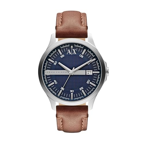 Armani Exchange Uhr für Herren , DreizeigerDatumswerk, 46mm Silber / Stahl Edelstahlgehäuse mit einem Lederarmband, AX2133 von Armani Exchange