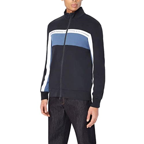 Armani Exchange Herren ungebürsteter Bio-Baumwolle, dreifarbiger Stehkragen mit Reißverschluss Sweatshirt, Navy/True Navy, L von Armani Exchange