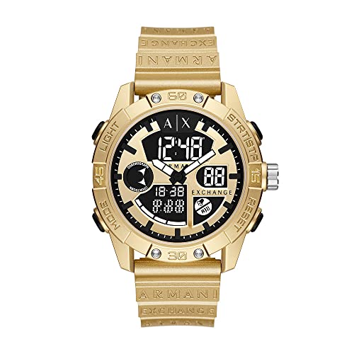 Armani Exchange Herrenuhr, AnaDigi Uhrwerk, 46MM Gold ABS Gehäuse mit Polyurethan Armband, AX2966 von Armani Exchange