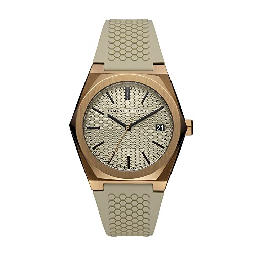 Armani Exchange Herrenuhr , DreizeigerDatumswerk, 44MM Braunes Edelstahlgehäuse mit Silikonarmband, AX2813 von Armani Exchange