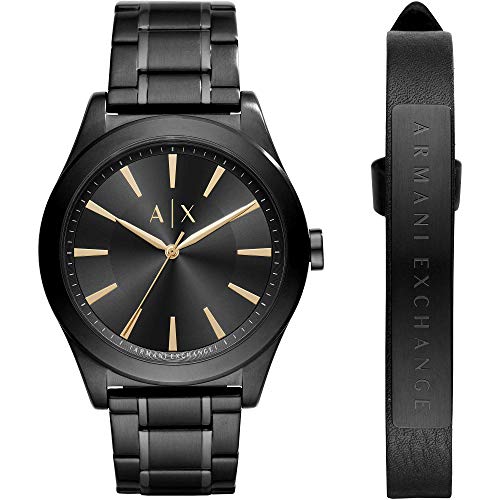 Armani Exchange Uhr für Männer , Dreizeigerwerk, 44mm Schwarzes Edelstahlgehäuse mit Edelstahlarmband, AX7102 von Armani Exchange