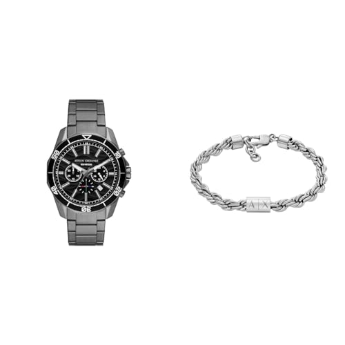 Armani Exchange Herrenuhr Grau und Armband Silber, Edelstahl, Set von Armani Exchange