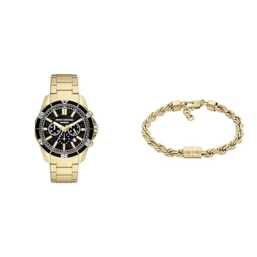 Armani Exchange Herrenuhr und Armband, Edelstahl in Goldtönen, Set von Armani Exchange