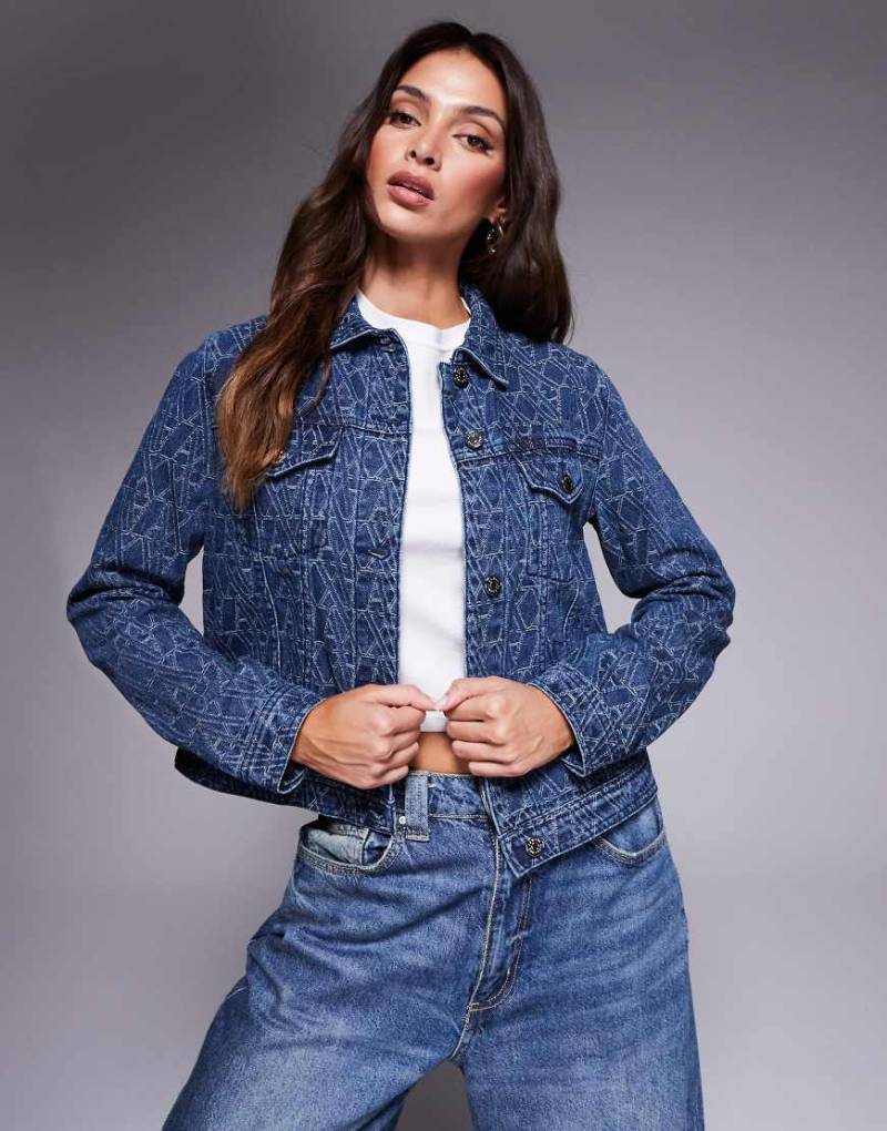 Armani Exchange - Jeansjacke in Mittelblau mit Monogrammmuster von Armani Exchange