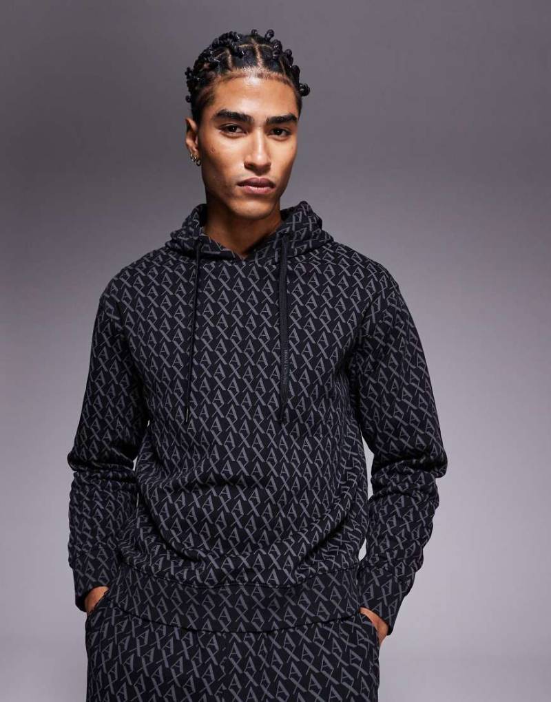 Armani Exchange - Kapuzenpullover in Schwarz mit Logomuster, Kombiteil von Armani Exchange