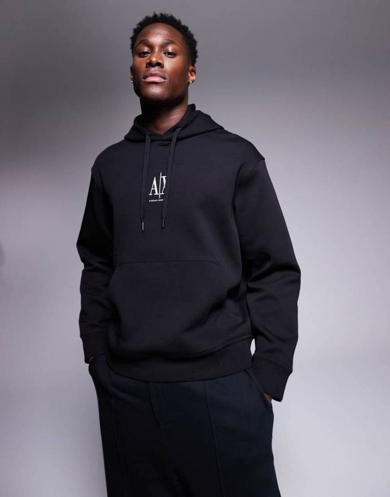 Armani Exchange - Kapuzenpullover in Schwarz mit zentriertem Logo von Armani Exchange