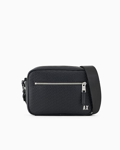 Armani Exchange Kulturbeutel mit geprägtem Monogramm-Logo aus Metall, Schwarz , one size, Crossbody von Armani Exchange