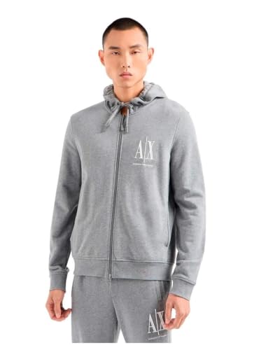 Armani Exchange Men's, Icon Project, Full Zip, Embroidered Logo Hooded Sweatshirt, Bros BC09 Htr Grey, XS von Armani Exchange