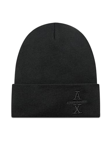 Armani Exchange Men's, The Grid, Sustainable, Embroidered Logo Beanie Hat, Black, One Size von Armani Exchange