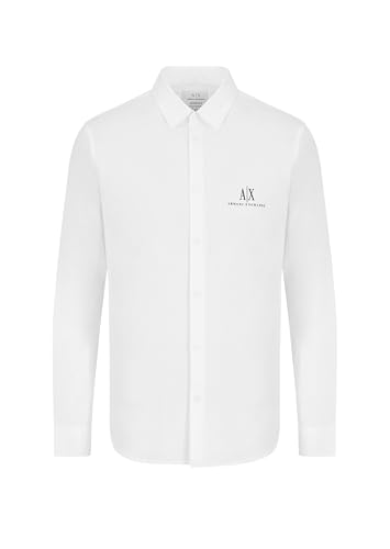 Armani Exchange Men's A|x Long Sleeve Icon Logo Button Shirt, White, Mittel von Armani Exchange