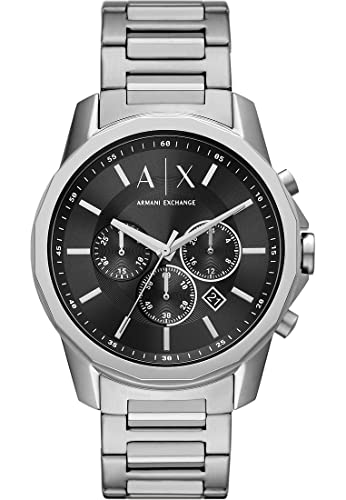Armani Exchange Herrenuhr , Chronographenwerk, 44mm Silbernes Edelstahlgehäuse mit Edelstahlarmband, AX1720 von Armani Exchange