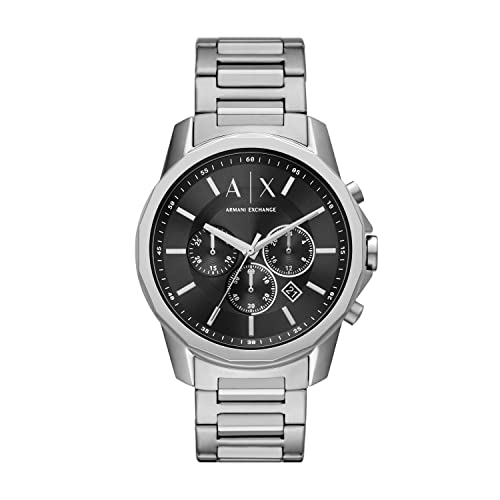 Armani Exchange Herrenuhr , Chronographenwerk, 44mm Silbernes Edelstahlgehäuse mit Edelstahlarmband, AX1720 von Armani Exchange