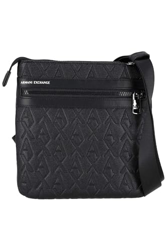 Armani Exchange Men's double pocket embossed monogram texture crossbody, Black, One size von Armani Exchange