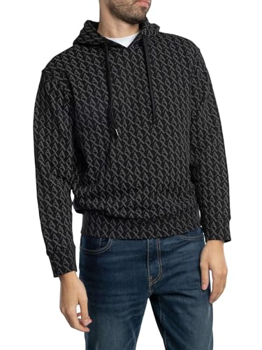 Armani Exchange Men's Essential, All Over Logo Hooded Sweatshirt, Black/Black Allover, S von Armani Exchange