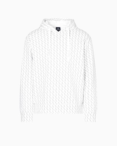 Armani Exchange Men's Essential, All Over Logo Hooded Sweatshirt, Off White/Ash Allover, M von Armani Exchange