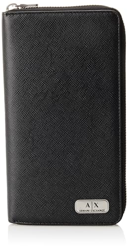 Armani Exchange Men's Essential, Saffiano, Zip Around Bi-Fold Wallet, Black von Armani Exchange