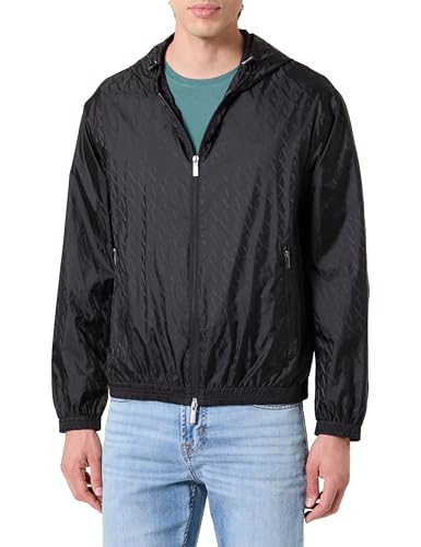 Armani Exchange Men's Essential, Tone on Tone Monogram Logo Texture Blouson Jacket, Black, S von Armani Exchange