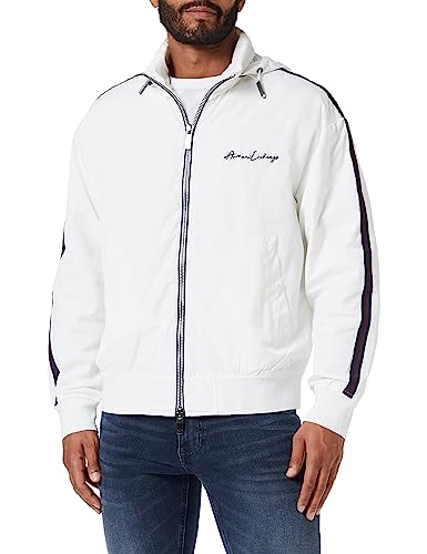 Armani Exchange Men's Fluffy Collar Neck, Long Sleeves, Back Italic Logo Shell Jacket, White, Extra Large von Armani Exchange