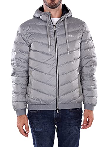 Armani Exchange Men's Hooded Quilted Down Milano/New York Logo Zip-up Jacket, Melange Grey/Navy, X-Large von Armani Exchange