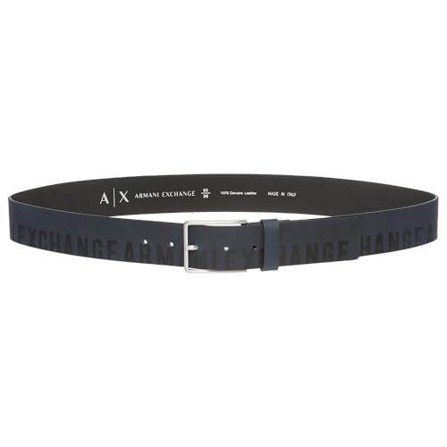 Armani Exchange Men's Leather, Extended Logo, Silver Buckle Tongue Belt, Blue, 85 von Armani Exchange