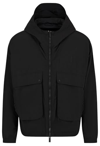 Armani Exchange Men's Letterman Badging Hooded Zip Up Windbreaker Blouson Jacket, Black, L von Armani Exchange