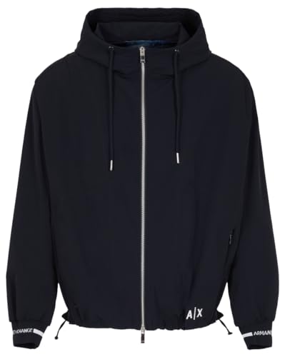 Armani Exchange Men's Long Sleeve, Printed Logo Cuffs, Hooded Blouson Jacket, Deep Navy, M von Armani Exchange