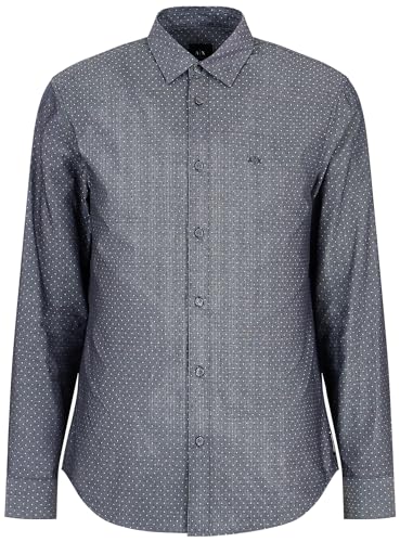 Armani Exchange Men's Long Sleeve Micro Button Down Regular Fit. Shirt, Black White dots, L von Armani Exchange