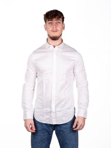 Armani Exchange Men's Long Sleeve Stretch Cotton-Satin Button Up Shirt, White/White, Mittel von Armani Exchange
