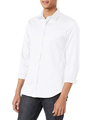 Armani Exchange Men's Long Sleeve Stretch Cotton-Satin Button Up Shirt, White/White, Mittel von Armani Exchange