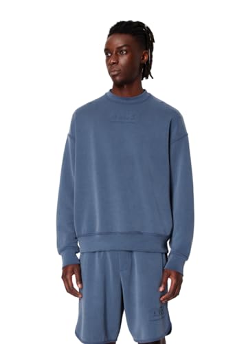 Armani Exchange Men's Modal Cotton Debossed Logo Pullover Crewneck Sweatshirt, Blue AVIO, L von Armani Exchange