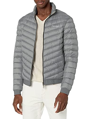 Armani Exchange Men's Quilted Milano/New York Logo Zip-up Jacket Down Alternative Coat, Melange Grey/Navy, Medium von Armani Exchange