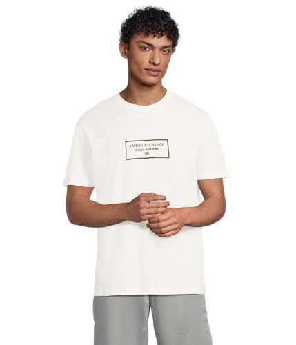 Armani Exchange Men's Rectangular Box Logo T-Shirt, Off White, M von Armani Exchange