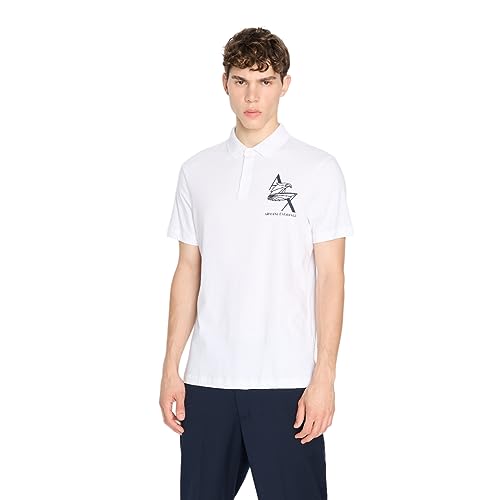 Armani Exchange Men's Regular Fit Cotton Jersey Eagle Logo Polo Shirt, White, Mittel von Armani Exchange