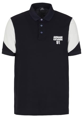 Armani Exchange Men's Short Sleeve Colo Block 91 Branded Polo Shirt, Deep Navy, M von Armani Exchange