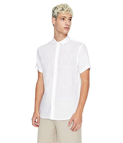 Armani Exchange Men's Short Sleeve Linen Button Down Shirt. Regular Fit. White,M Armani Exchange Men's Short Sleeve Linen Button Down Shirt. Regular Fit. White,M von Armani Exchange