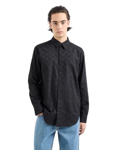 Armani Exchange Men's The Grid, All Over Tonal Logo Shirt Black,S von Armani Exchange