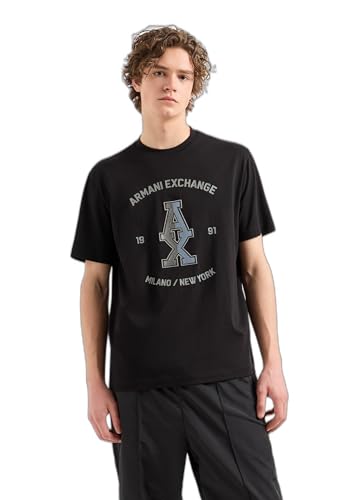 Armani Exchange Men's The Grid, Sustainable, Color Contrast Embroidered Logo T-Shirt Black,L von Armani Exchange