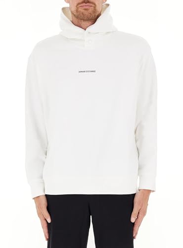 Armani Exchange Men's The Grid, Sustainable, Printed Logo Lettering Hooded Sweatshirt Off White,S von Armani Exchange