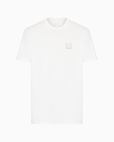 Armani Exchange Men's Utility Edge, Sustainable, eco-Leather Logo Patch T-Shirt, Off White, XXL von Armani Exchange