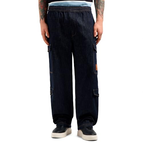 Armani Exchange Men's Utitly Edge, Leather Logo, Patch Pockets Casual Pants, Blue Denim, 29 von Armani Exchange