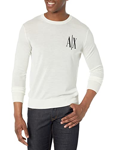 Armani Exchange Mens Icon Project, Crewneck, Merino Wool Pullover, White, Extra Small von Armani Exchange