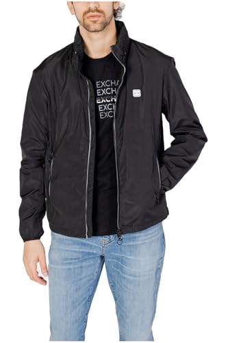 Armani Exchange Mens Packable, Hidden Hoodie, Two Zip Pockets on Front, Rubber Patch Logo Windjacke, Black, XL von Armani Exchange